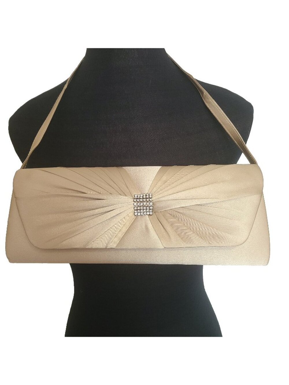 Iber Bolsos Evening Clutch Purse Gold Satin Handbag  Rhinestones Madrid Vintage